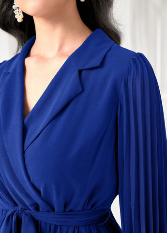 Темно-синя кежуал сукня на запах, плісована SHEIN однотонна