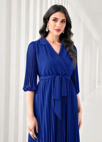 Темно-синя кежуал сукня на запах, плісована SHEIN однотонна