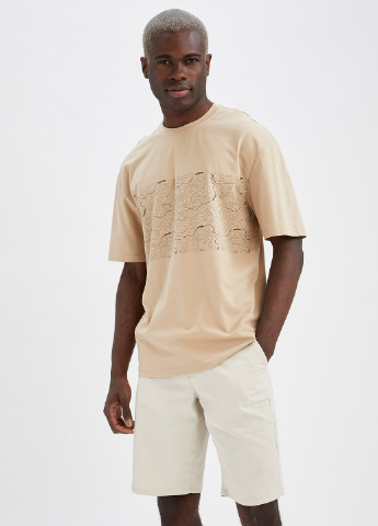 Светло-бежевая летняя футболка DeFacto