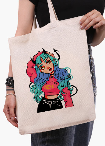 Еко сумка шоппер біла Дівчина демон (Cute Girl Illustration Art) (9227-2838-WT-1) Еко сумка шоппер біла 41*35 см MobiPrint (221683016)