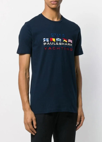 Темно-синя футболка чоловіча Paul & Shark Embroidered flag T-shirt