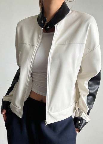 Черно-белая демисезонная куртка байкерская SHEIN