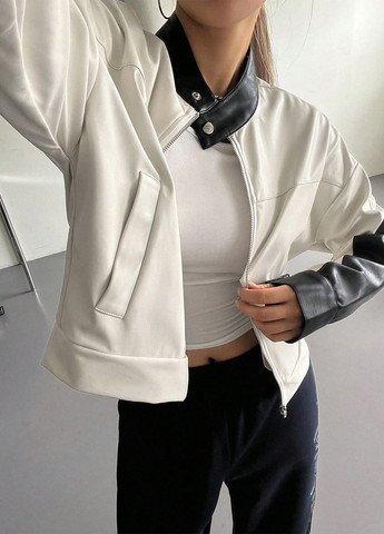 Черно-белая демисезонная куртка байкерская SHEIN