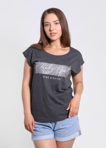Темно-сіра літня футболка жіноча з принтом NEL