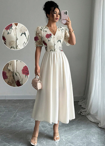 Айворі кежуал сукня кльош SHEIN з квітковим принтом