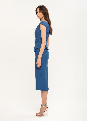 Синее деловое платье футляр, с баской BGL однотонное