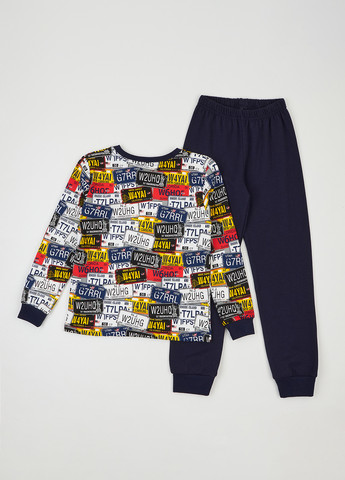 Синяя зимняя пижама (лонгслив, брюки) Фламинго