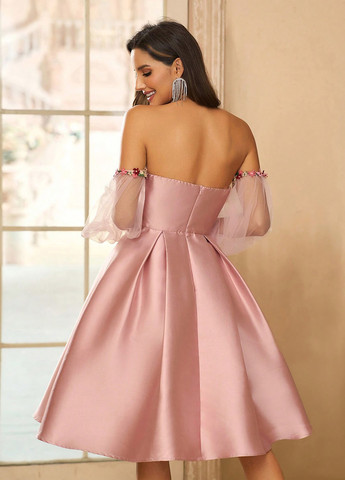 Светло-розовое праздничный платье бандо, с юбкой-солнце SHEIN однотонное