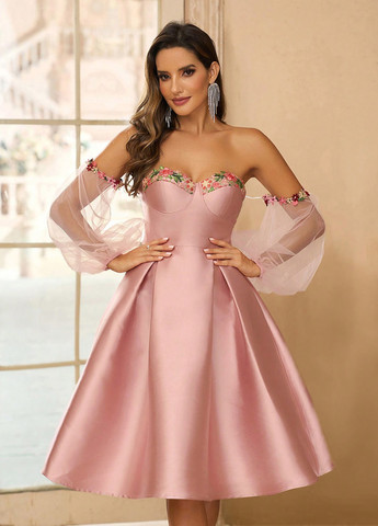 Светло-розовое праздничный платье бандо, с юбкой-солнце SHEIN однотонное