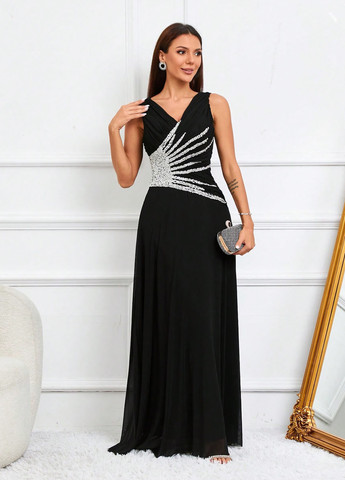 Чорна вечірня сукня SHEIN однотонна