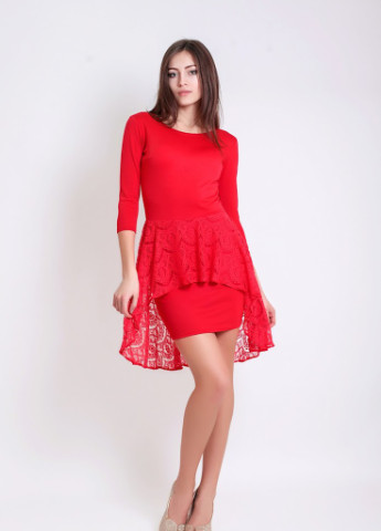 Червона кежуал ошатне плаття-футляр c асиметричною басків з гіпюру marena червоний Podium однотонна