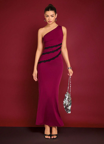 Бордова кежуал сукня на одне плече SHEIN однотонна