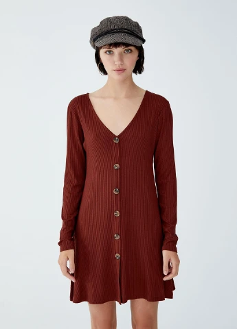 Коричневое кэжуал платье а-силуэт Pull & Bear однотонное