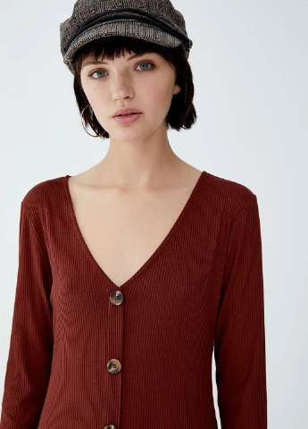 Коричневое кэжуал платье а-силуэт Pull & Bear однотонное