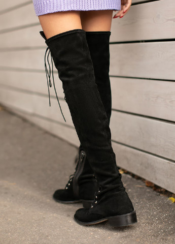 Осенние черные замшевые ботфорты с высокой шнуровкой ботфорты SL.IRA