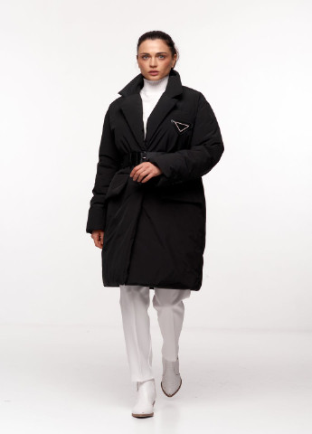 Черная зимняя довгий зимовий пуховик-піджак з поясом Actors