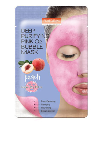 Маска киснева з екстрактом персика Deep Purifying Pink O2 Bubble Mask Peach, 25 мл Purederm (184326303)