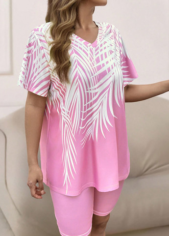 Світло-рожевий літній комплект (футболка, шорти) SHEIN