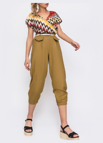 укороченные брюки с завышенной талией цвета хаки Dressa (226574239)