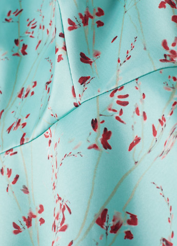 Светло-бирюзовое кэжуал атласное платье H&M с цветочным принтом