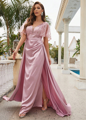 Рожево-лілова святковий, вечірня сукня зі шлейфом SHEIN однотонна