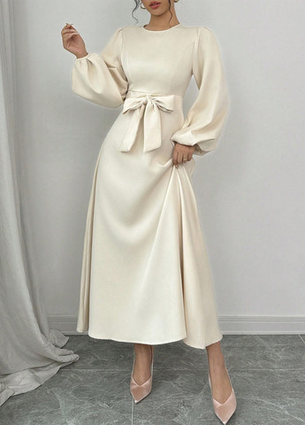 Молочное кэжуал платье а-силуэт SHEIN однотонное