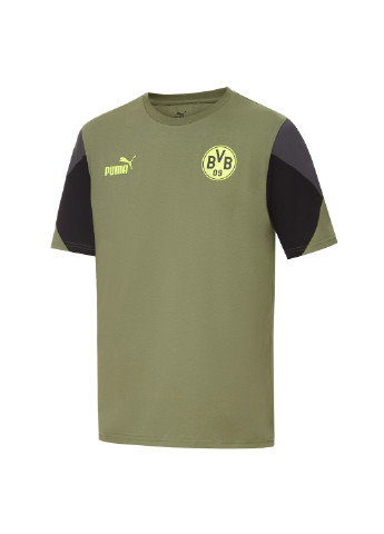 Футболка BVB FtblCulture Men's Football Tee Puma однотонна зелена спортивна бавовна, еластан