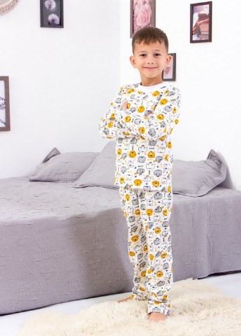 Белая всесезон пижама для мальчика (теплая) KINDER MODE