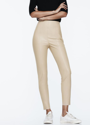 Бежевые кэжуал демисезонные укороченные, зауженные брюки Zara