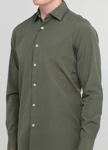 Оливковковая (хаки) кэжуал рубашка однотонная Massimo Dutti