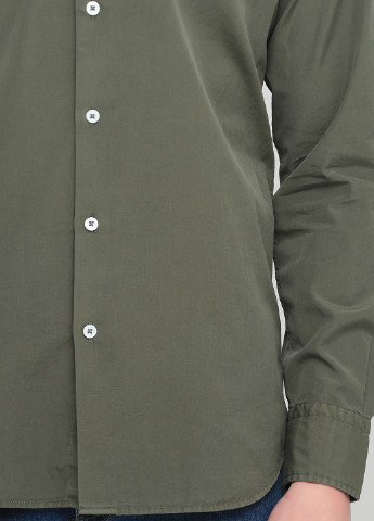 Оливковковая (хаки) кэжуал рубашка однотонная Massimo Dutti