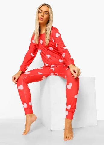 Красная всесезон пижама (лонгслив, брюки) лонгслив + брюки Boohoo