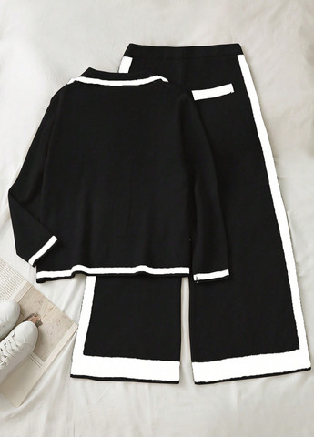 Черно-белый демисезонный комплект (кофта, брюки) SHEIN