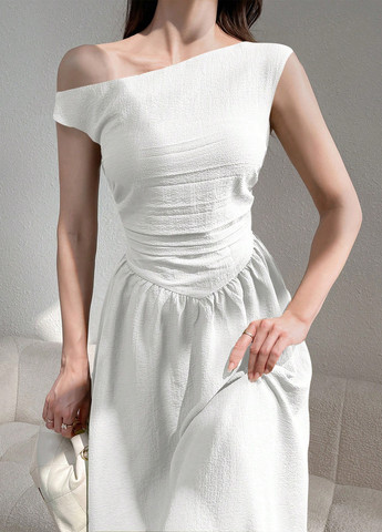 Білий кежуал, коктейльна сукня кльош, на одне плече SHEIN однотонна