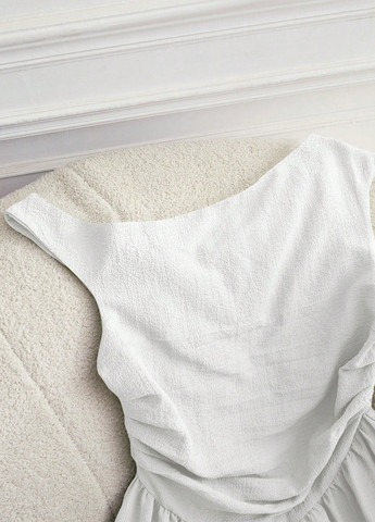 Білий кежуал, коктейльна сукня кльош, на одне плече SHEIN однотонна