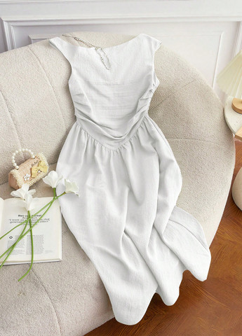 Білий кежуал, коктейльна сукня кльош, на одне плече SHEIN однотонна