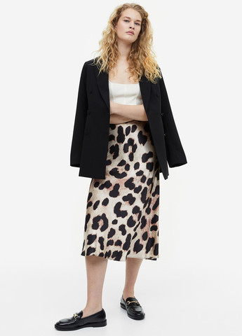 Бежевая кэжуал леопардовая юбка H&M