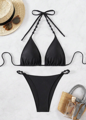 Чорний літній купальник (ліф, трусики) бікіні, роздільний SHEIN