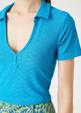 Голубой женская футболка-поло KOTON однотонная