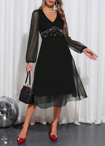 Чорна вечірня сукня в стилі армпір SHEIN однотонна