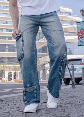 Синие демисезонные карго джинсы SHEIN