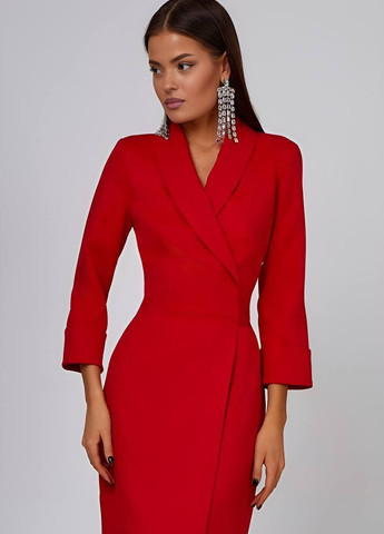 Красное деловое платье на запах Fashion однотонное