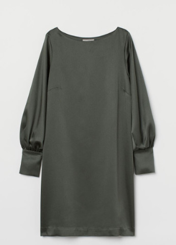 Темно-зеленое коктейльное атласное платье H&M однотонное