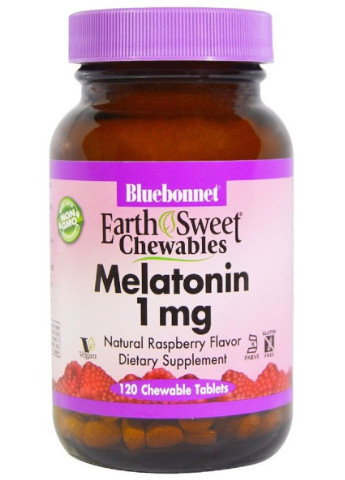 Мелатонин, Melatonin, 1 мг,, EarthSweet, Малиновый Вкус,120 жевательных таблеток Bluebonnet Nutrition (228291850)