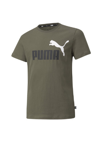 Зеленая демисезонная детская футболка essentials+ two-tone logo youth tee Puma