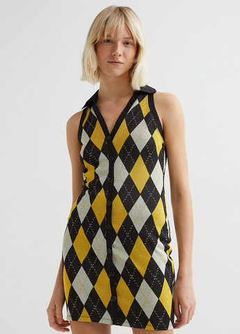 Комбинированное кэжуал платье платье-майка H&M с геометрическим узором