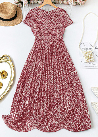 Бордовое праздничный, кэжуал платье платье-футболка, а-силуэт SHEIN с рисунком