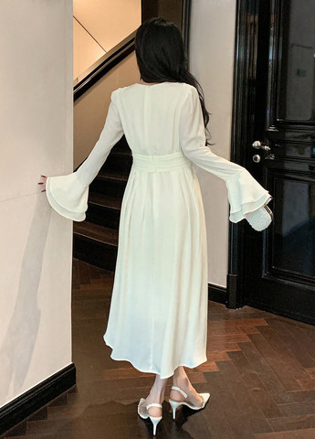 Айворі коктейльна, кежуал сукня в стилі армпір SHEIN однотонна