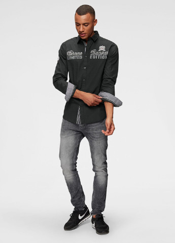 Черная кэжуал рубашка с надписями Bruno Banani