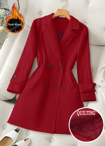 Червоне демісезонне Пальто двобортне SHEIN